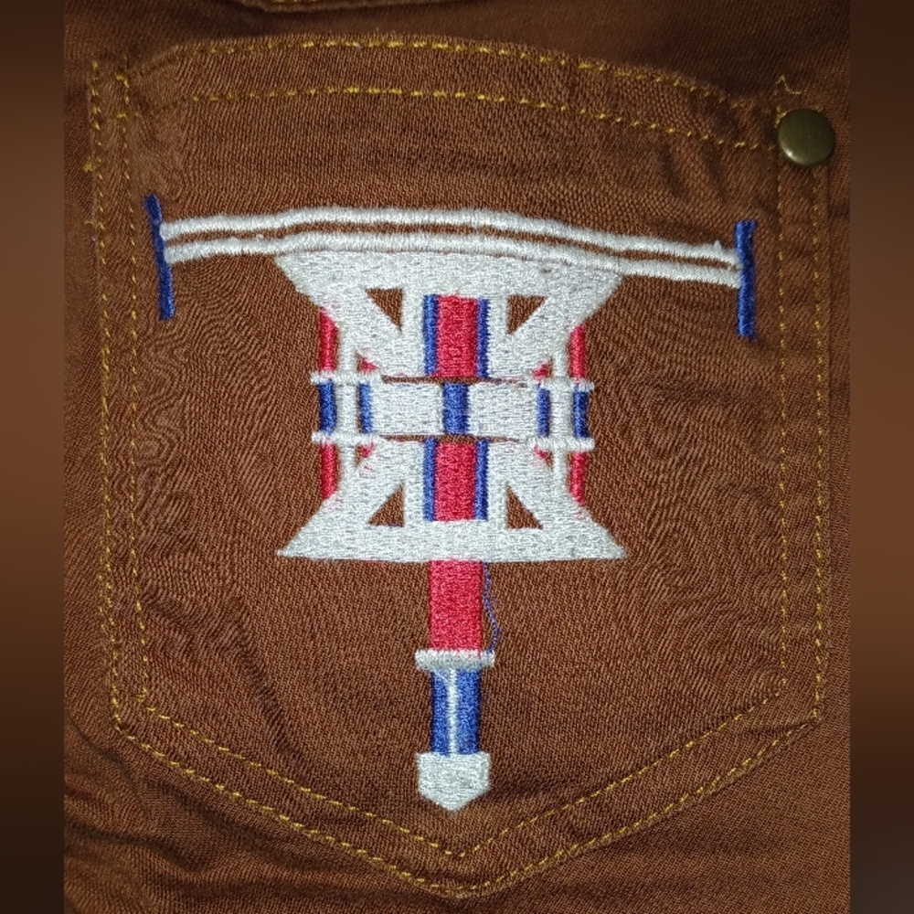 36 Points 5 Brown Pants with Red and White Tribal Pattern (15" by 36") - Picture 4 of 9